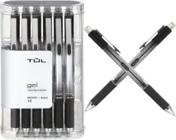 TUL Gel Pens, Retractable, Medium Point, 0.7 mm, Gray Barrel, Black Ink, Pack of 12